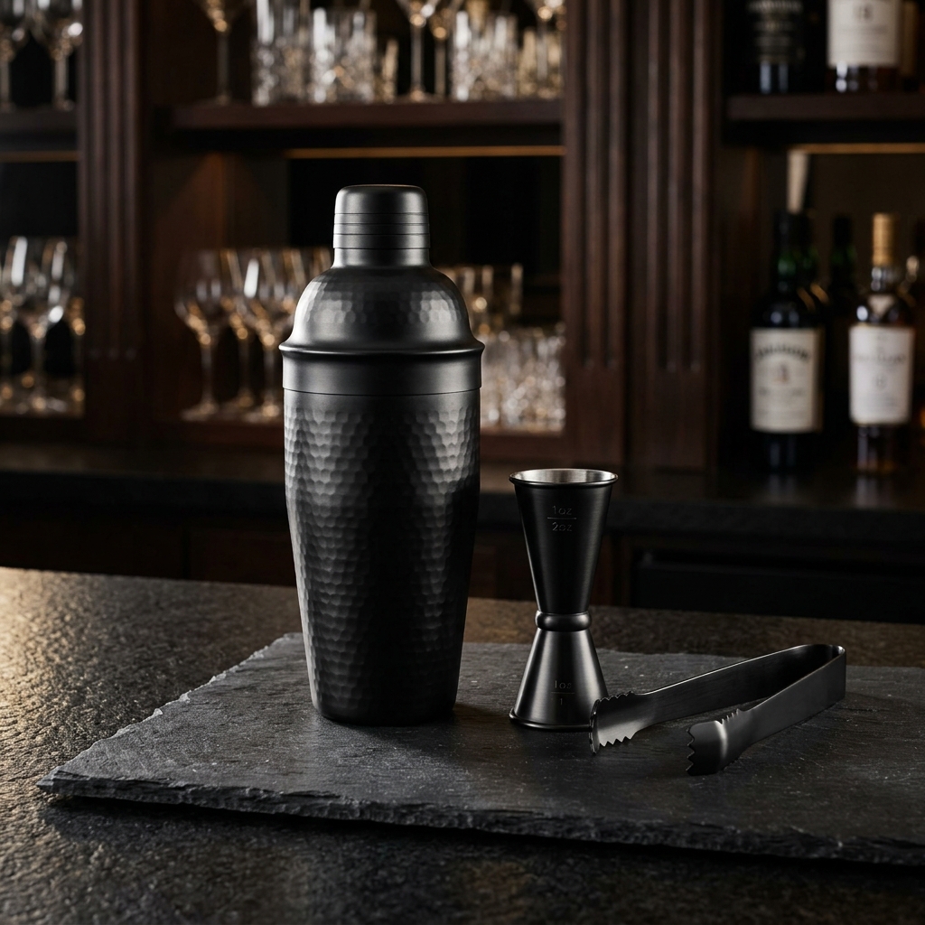Noir Black Mallet Shaker & Bar Set
